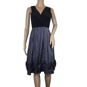 Dressbarn Black & Metallic Pleated Dress Contrast Ruffle Hem